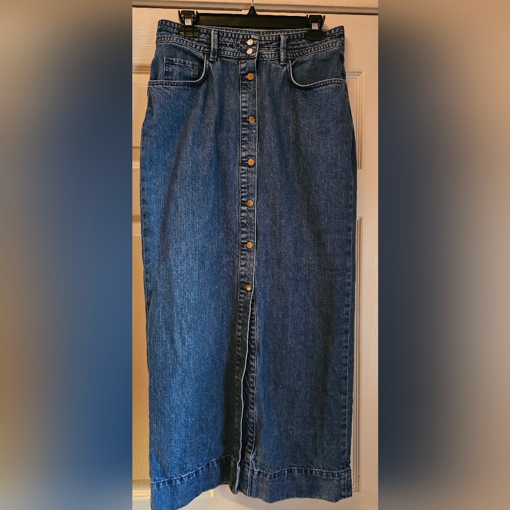 H&M Button-Front Maxi Denim Skirt - Classic Blue